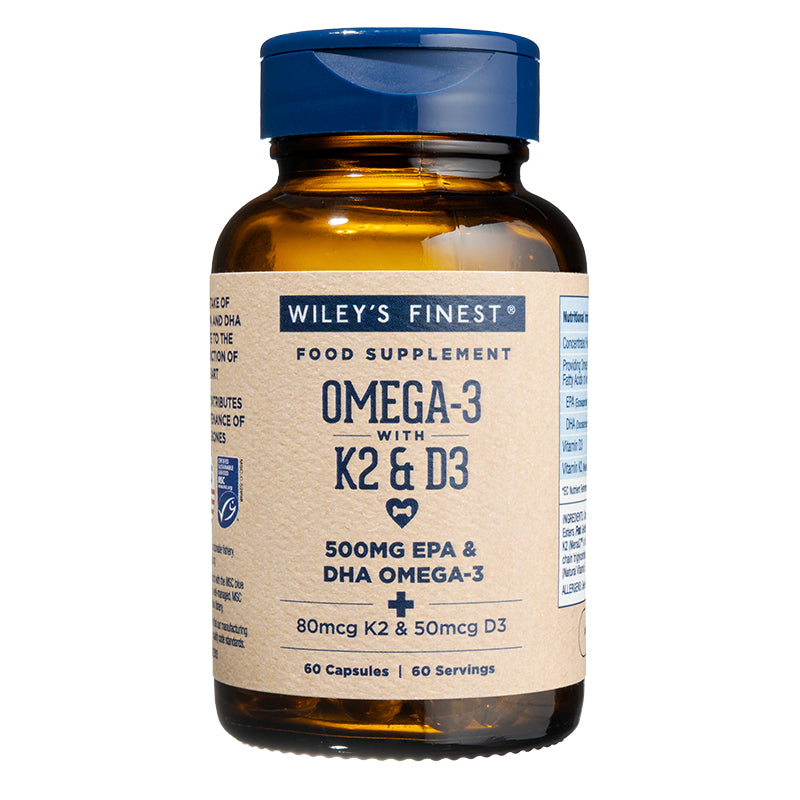 Vitamin K2 & Omega-3 Fish Oil Softgels. 2 months supply. Best Before May 2027