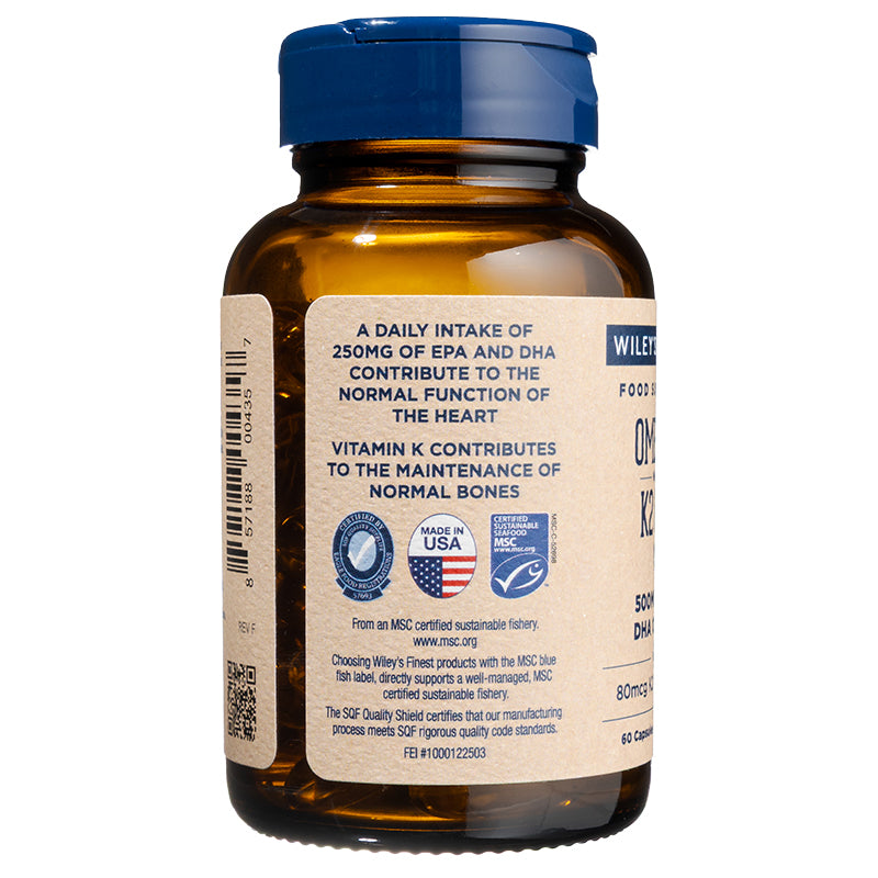 Vitamin K2 & Omega-3 Fish Oil Softgels. 2 months supply. Best Before May 2027