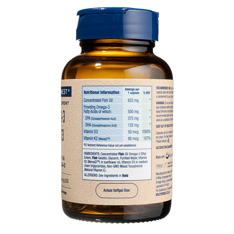Vitamin K2 & Omega-3 Fish Oil Softgels. 2 months supply. Best Before May 2027